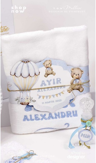 Trusou botez cu ursuleti albastri si baloane de aer cald Teddy Bear Bleu Hot Air Balloons 8